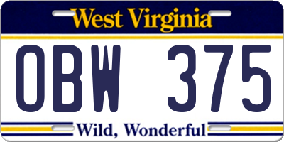 WV license plate OBW375