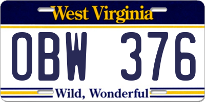 WV license plate OBW376
