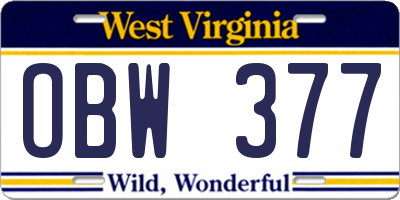 WV license plate OBW377