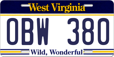 WV license plate OBW380