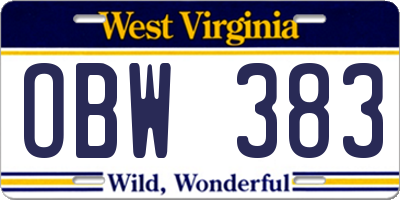 WV license plate OBW383