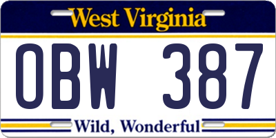 WV license plate OBW387