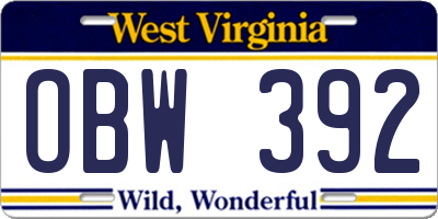 WV license plate OBW392