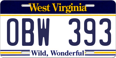 WV license plate OBW393