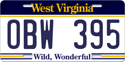 WV license plate OBW395