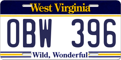 WV license plate OBW396