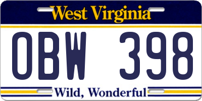 WV license plate OBW398