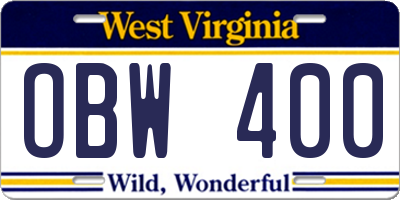 WV license plate OBW400