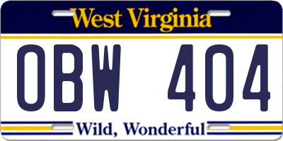 WV license plate OBW404