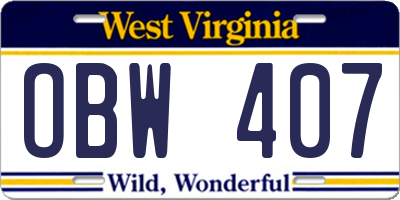 WV license plate OBW407