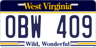 WV license plate OBW409