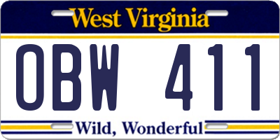 WV license plate OBW411