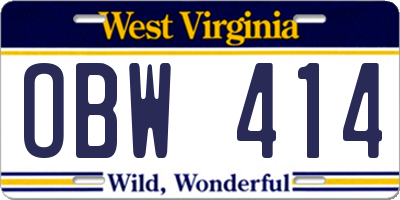 WV license plate OBW414