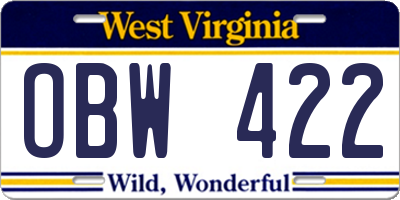 WV license plate OBW422