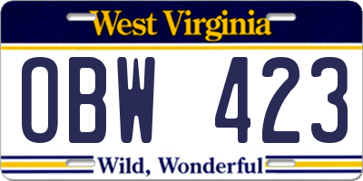 WV license plate OBW423
