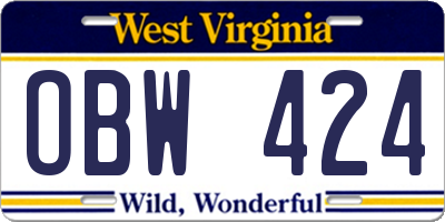 WV license plate OBW424