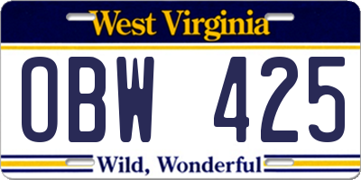 WV license plate OBW425