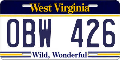 WV license plate OBW426