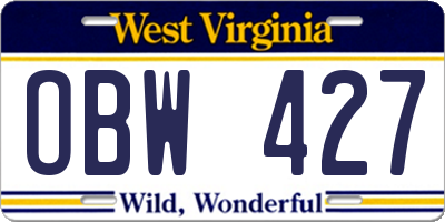 WV license plate OBW427