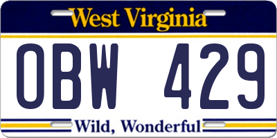WV license plate OBW429