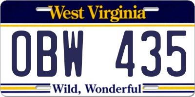 WV license plate OBW435