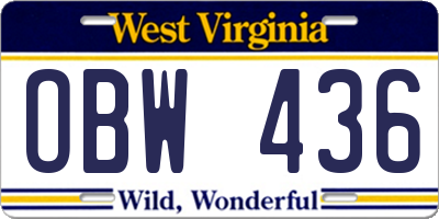 WV license plate OBW436