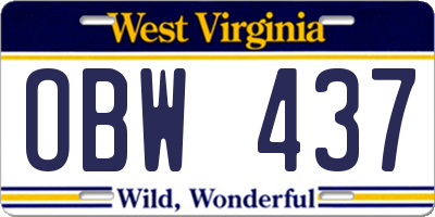 WV license plate OBW437