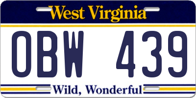 WV license plate OBW439