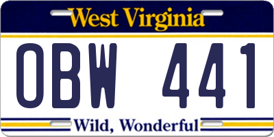 WV license plate OBW441