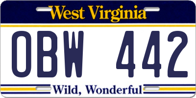 WV license plate OBW442
