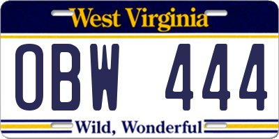 WV license plate OBW444