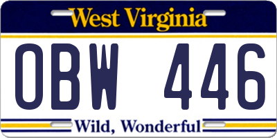 WV license plate OBW446