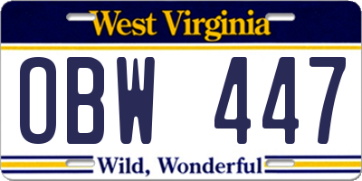 WV license plate OBW447