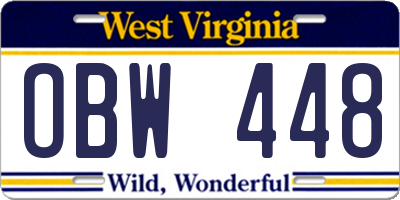 WV license plate OBW448