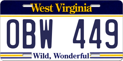 WV license plate OBW449
