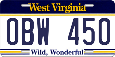 WV license plate OBW450