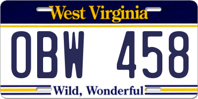 WV license plate OBW458