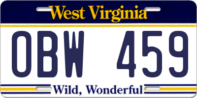 WV license plate OBW459
