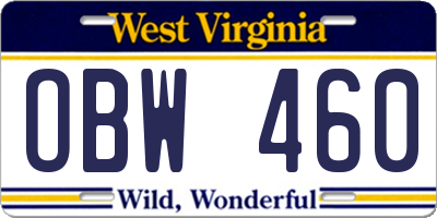 WV license plate OBW460
