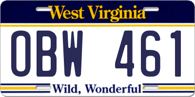WV license plate OBW461