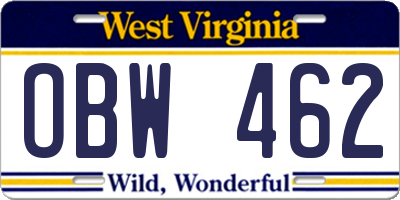 WV license plate OBW462