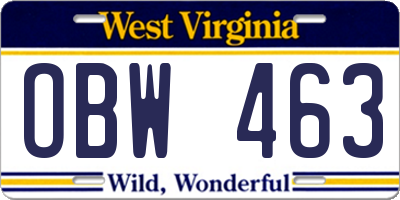 WV license plate OBW463