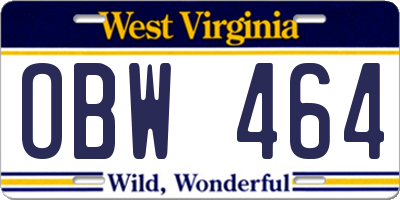 WV license plate OBW464