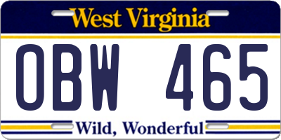 WV license plate OBW465