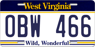 WV license plate OBW466