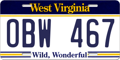 WV license plate OBW467