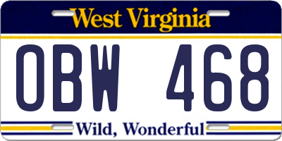 WV license plate OBW468