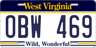 WV license plate OBW469
