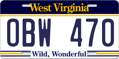 WV license plate OBW470