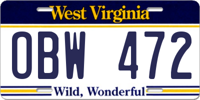 WV license plate OBW472